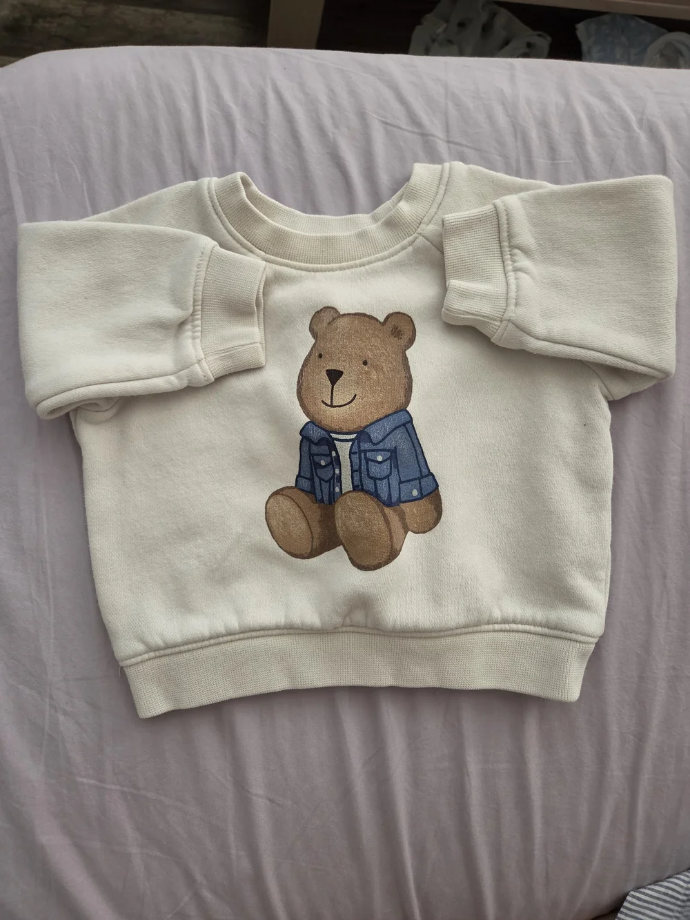 Gap Cream Baby Sweatshirt with Brown Bear in Blue Jacket